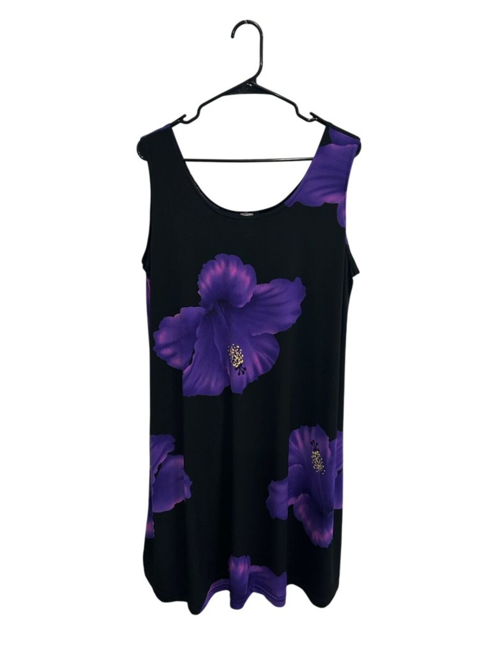 Kisses & Hugs 2X Black Sleeveless Tunic Dress Purple Floral Boho Romanticcore